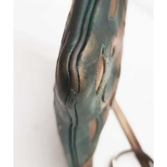 Leaders in Leather Skinny Crossbody Shoulder Bag Tote Cutout Tooled Leather - Picture 7 of 11